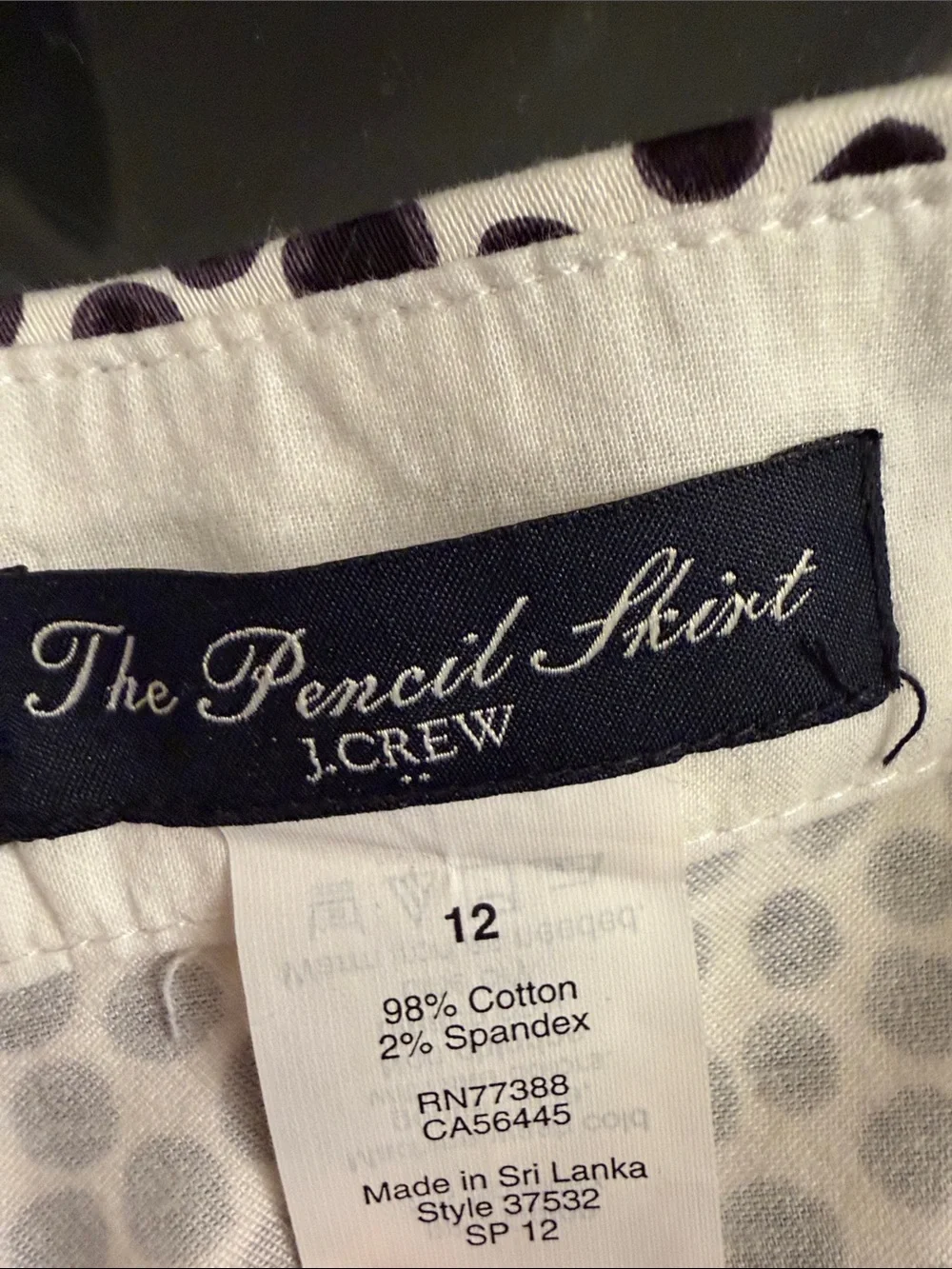 J. Crew Black and White Polka Dot Pencil Skirt